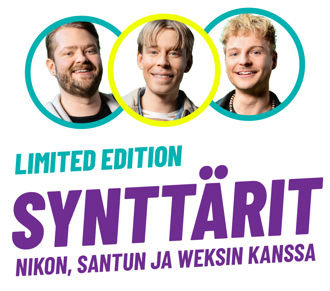 Limited Edition -synttärit, Nikon, Santun ja Weksin kanssa. Kuvassa naamakuvat tubettajista Nikosta, Santusta ja Weksistä