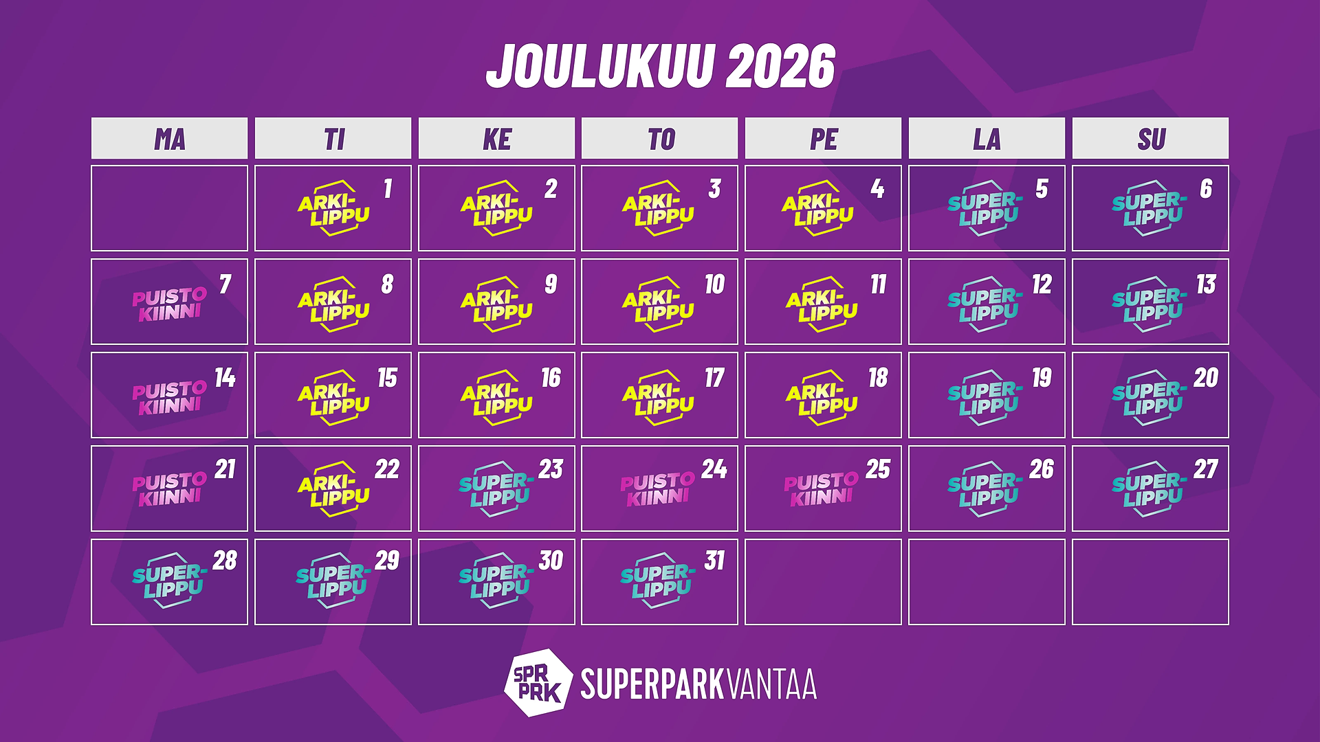 Joulukuu 2026 lipputyyppikalenteri